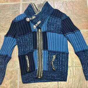 LCR BLACK EDITION SWEATER NAVY BLUE SNAP COLLAR XL CARDIGAN  .....Some minor pil